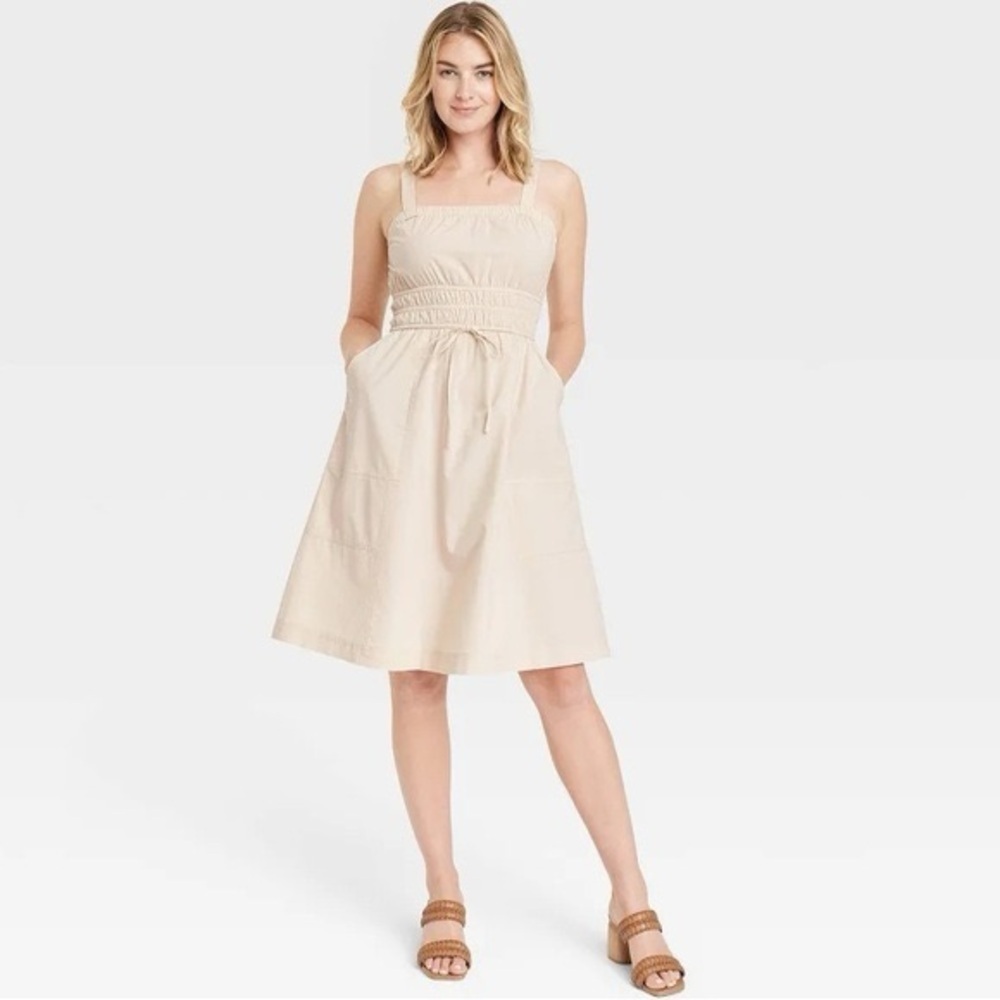 Universal Thread Khaki Midi Dress Women’s Size S Poplin Neckline